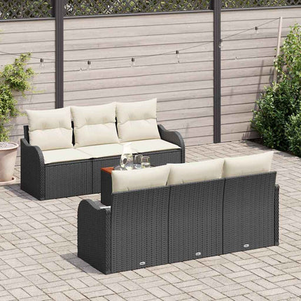 Havesofa Sæt med pude 7 pcs Sort polyrattan