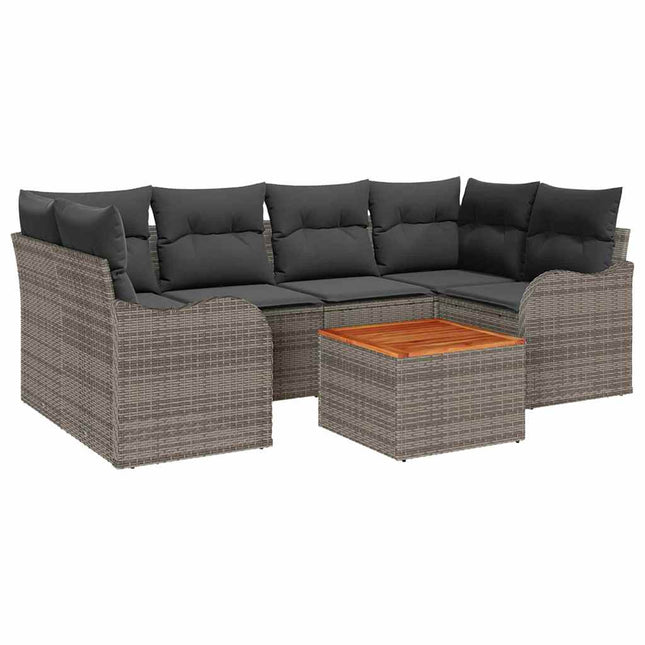 Havesofa Sæt med pude 7 pcs Grå polyrattan