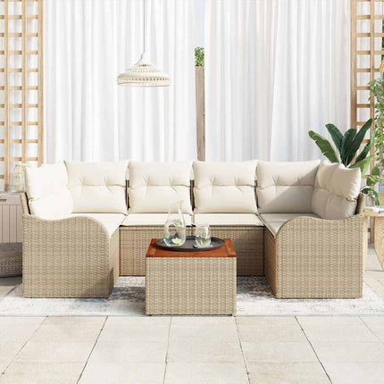 Havesofa Sæt med pude 7 pcs Beige polyrattan