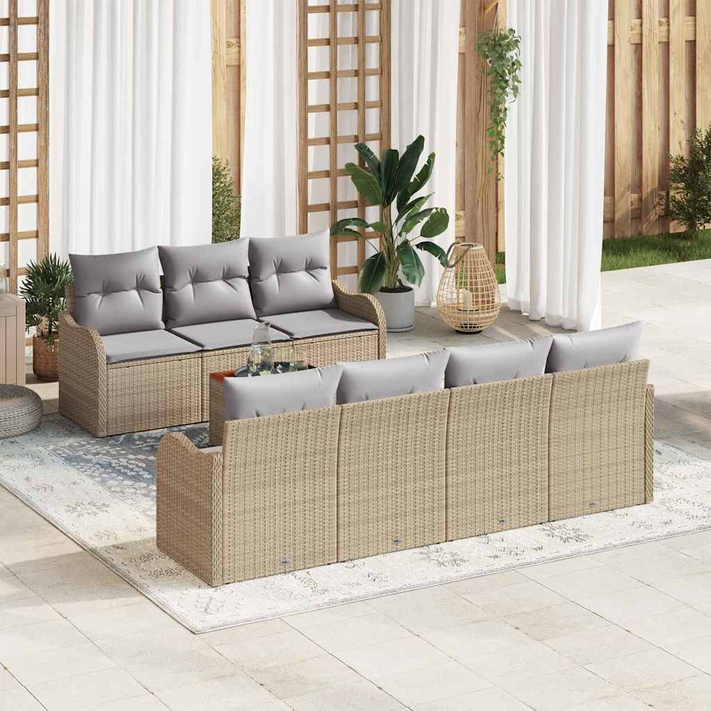 Havesofa Sæt med pude 8 pcs Beige polyrattan