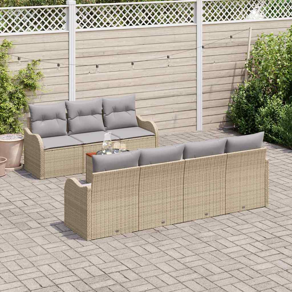 Havesofa Sæt med pude 8 pcs Beige polyrattan