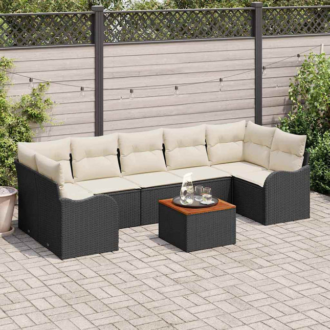 Havesofa Sæt 8 stk. Sort polyrattan