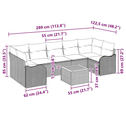 Havesofa Sæt 8 stk. Sort polyrattan