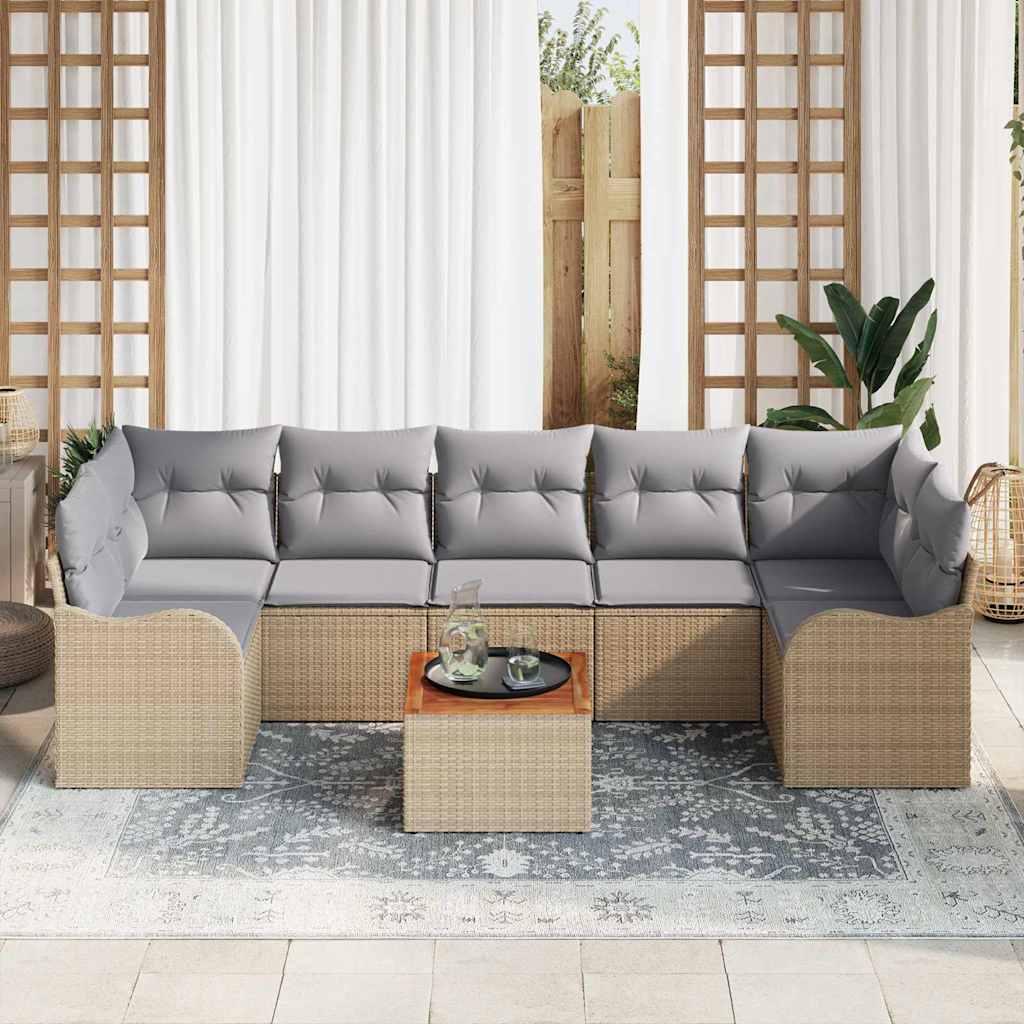 Havesofa Sæt med pude 8 pcs Beige polyrattan