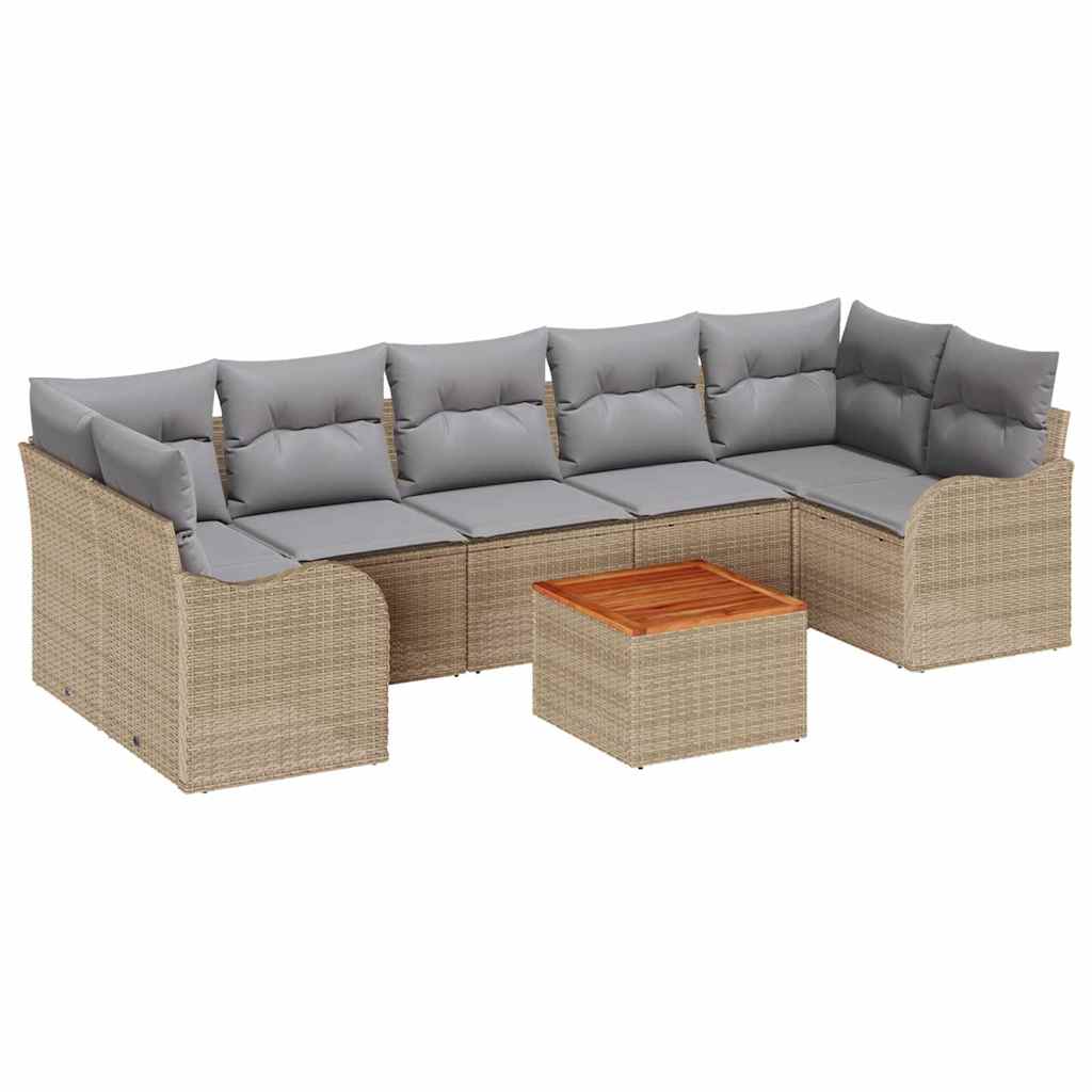 Havesofa Sæt med pude 8 pcs Beige polyrattan