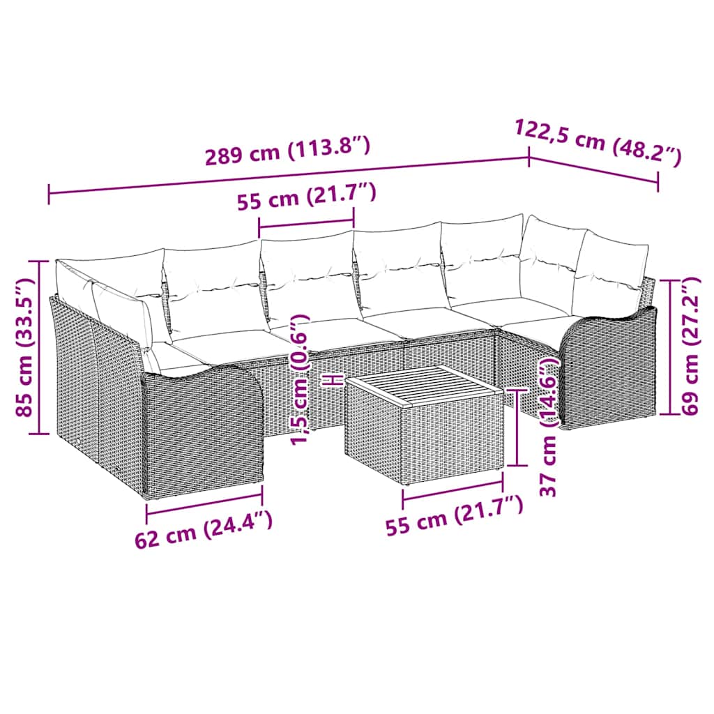 Havesofa Sæt med pude 8 pcs Beige polyrattan