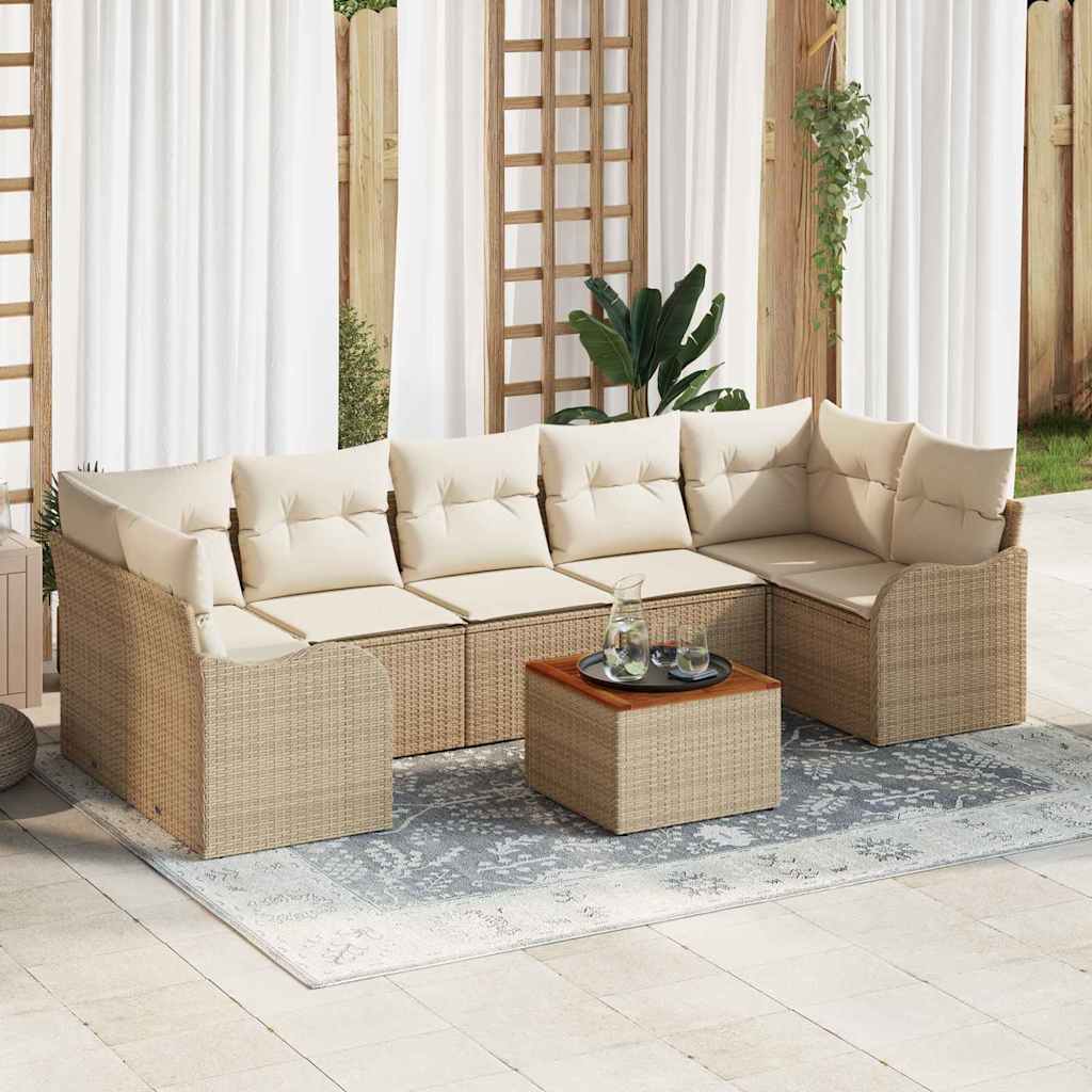 Havesofa Sæt med pude 8 pcs Beige polyrattan