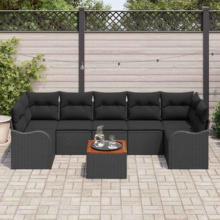Havesofa Sæt med pude 8 pcs Sort polyrattan