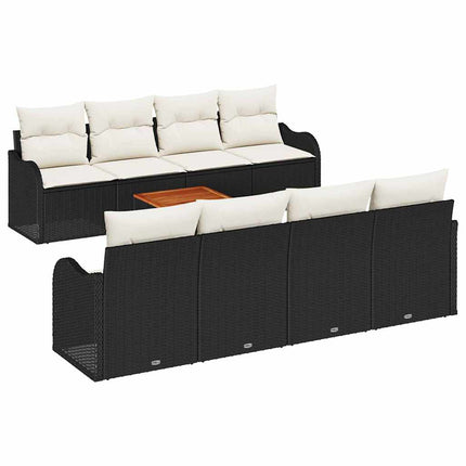 Havesofa Sæt 9 stk. Sort polyrattan
