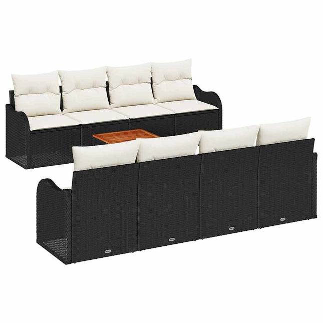 Havesofa Sæt med pude 9 pcs Sort polyrattan