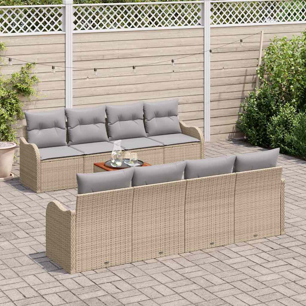 Havesofa Sæt med pude 9 pcs Beige polyrattan