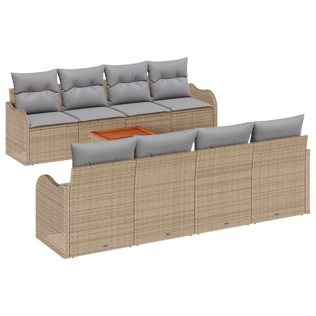 Havesofa Sæt med pude 9 pcs Beige polyrattan