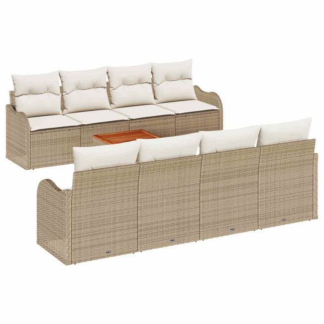 Havesofa Sæt med pude 9 pcs Beige polyrattan