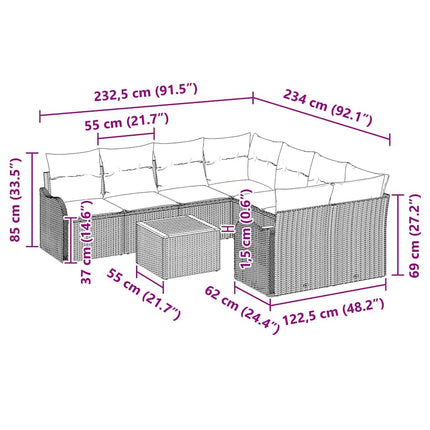 Havesofa Sæt med pude 9 pcs Beige polyrattan