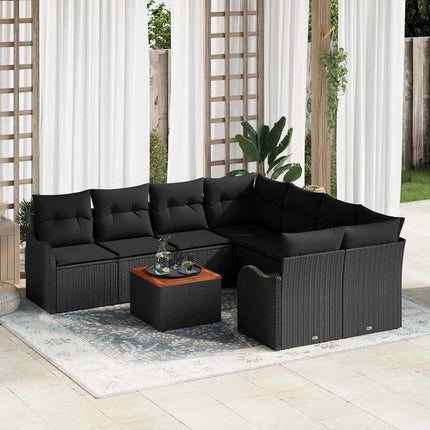 Havesofa Sæt med pude 9 pcs Sort polyrattan