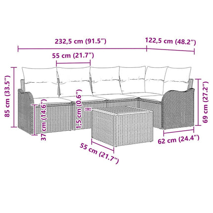 Havesofa Sæt 6 stk. Sort polyrattan