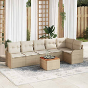 Havesofa Sæt med pude 7 pcs Beige polyrattan