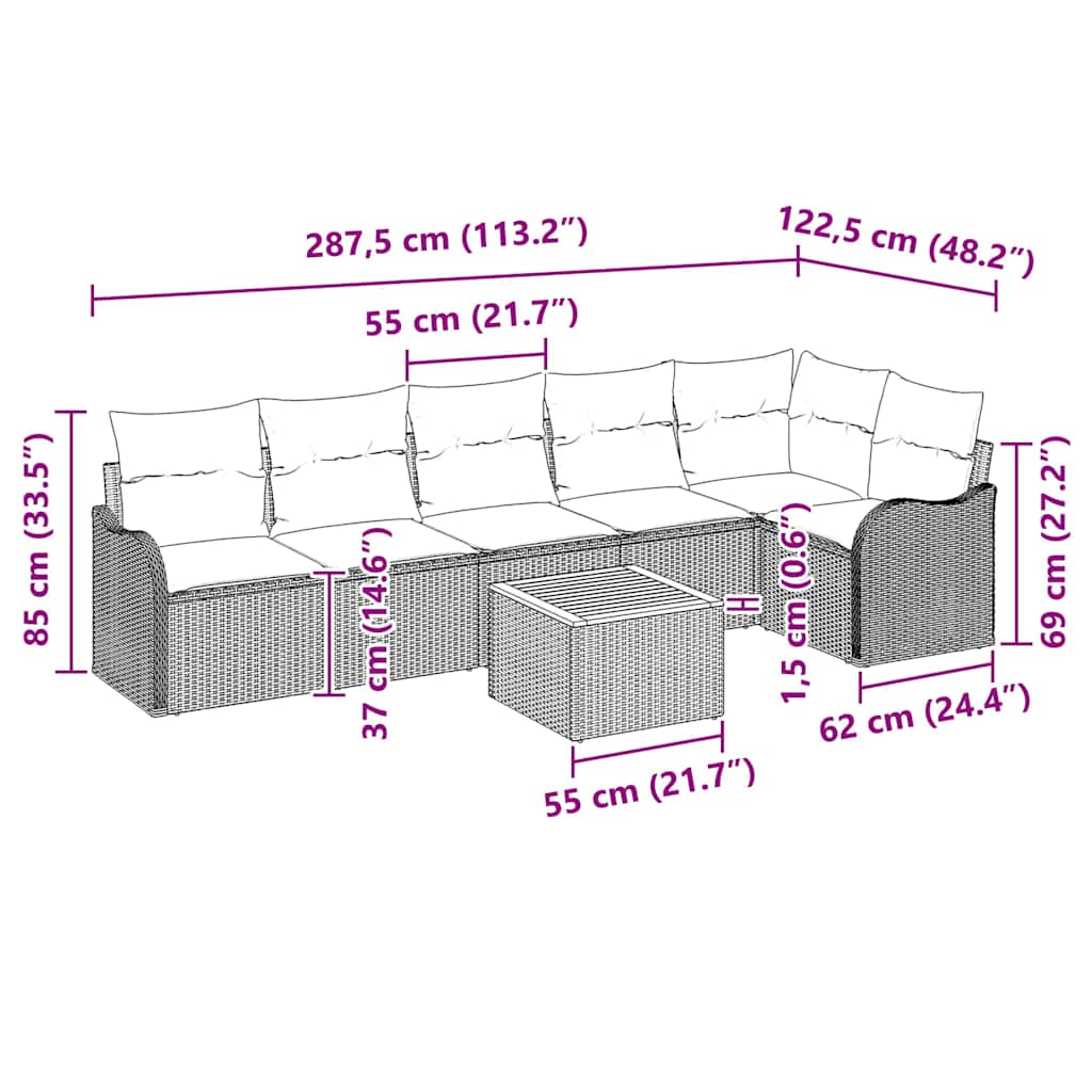 Havesofa Sæt med pude 7 pcs Beige polyrattan