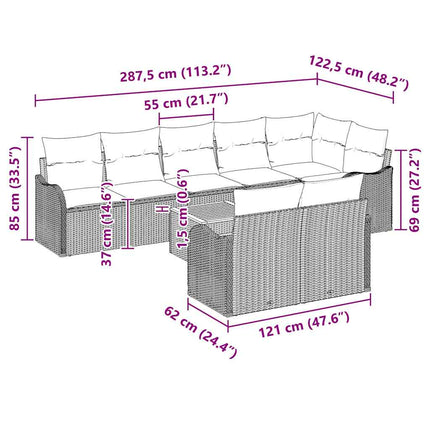 Havesofa Sæt med pude 9 pcs Sort polyrattan