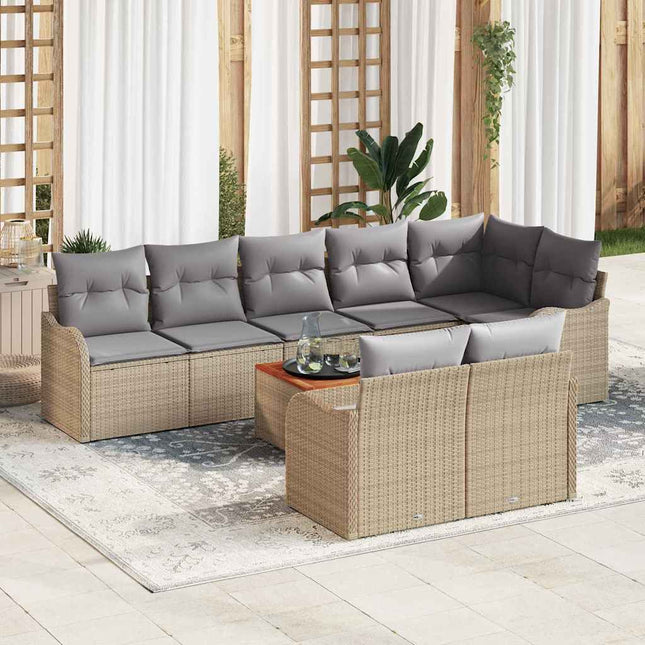 Havesofa Sæt med pude 9 pcs Beige polyrattan
