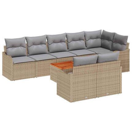 Havesofa Sæt med pude 9 pcs Beige polyrattan