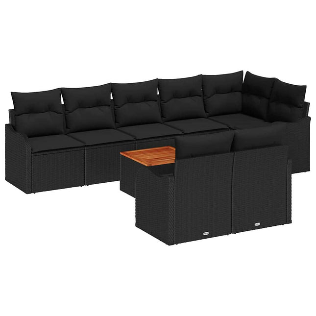 Havesofa Sæt med pude 9 pcs Sort polyrattan