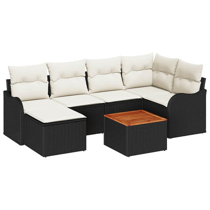 Havesofa Sæt 7 stk. Sort polyrattan