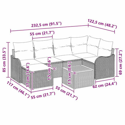 Havesofa Sæt 7 stk. Sort polyrattan