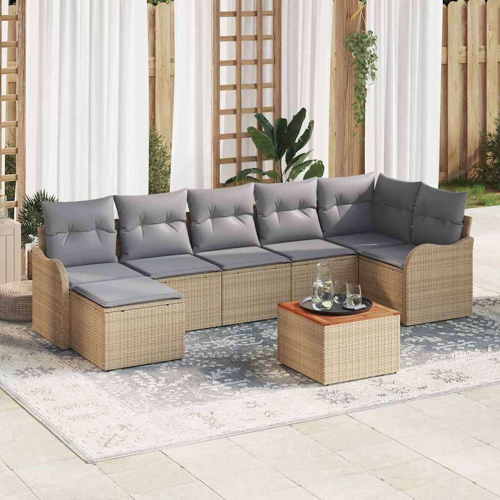 Havesofa Sæt med pude 8 pcs Beige polyrattan