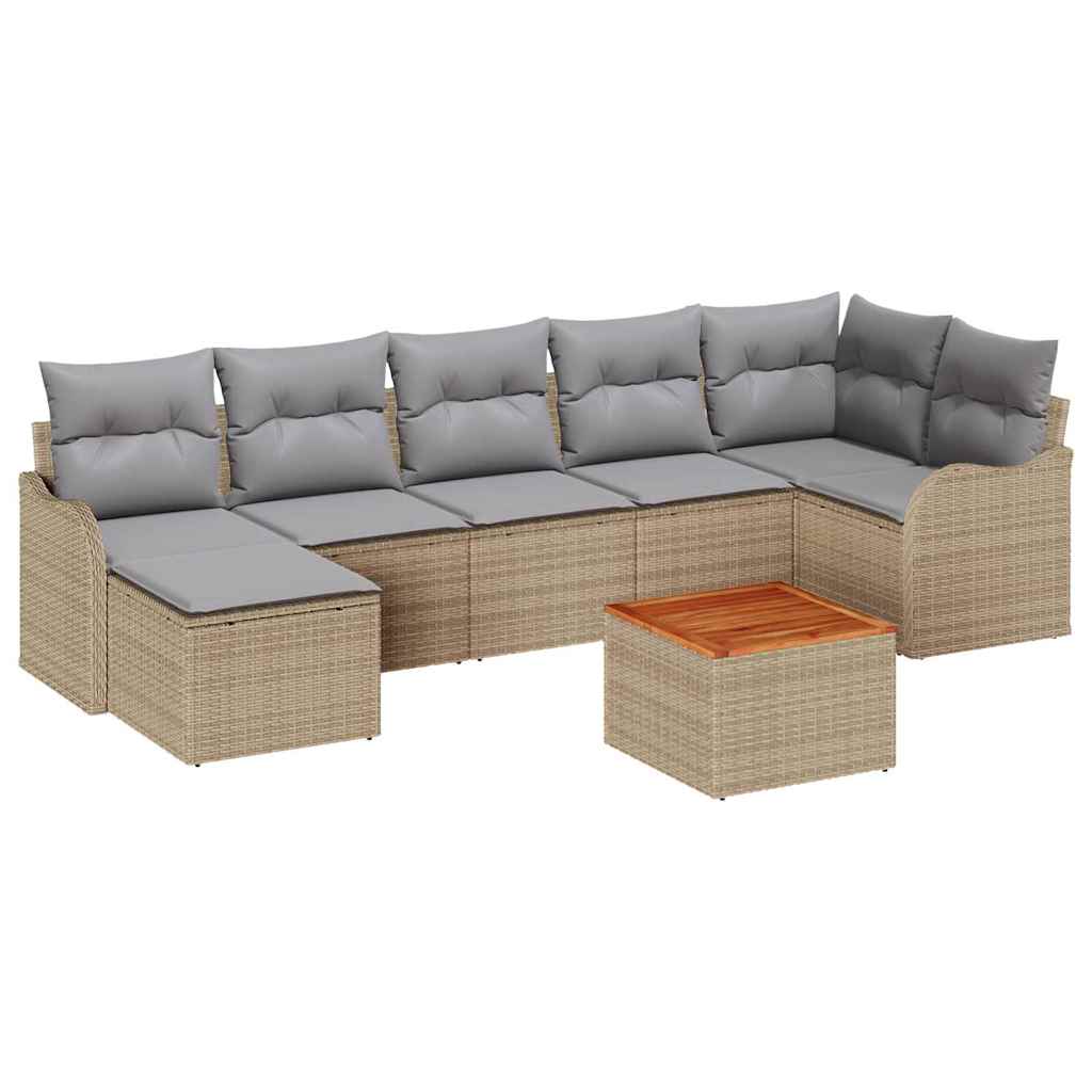 Havesofa Sæt med pude 8 pcs Beige polyrattan