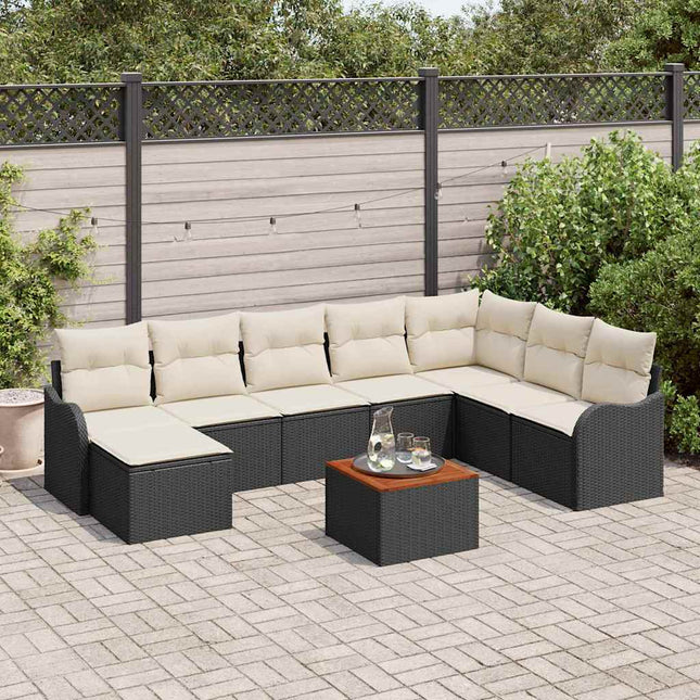 Havesofa Sæt 9 stk. Sort polyrattan