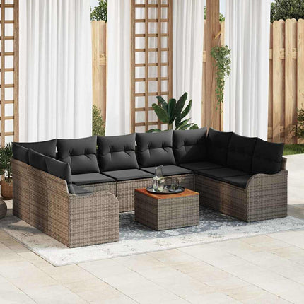 Havesofa Sæt med pude 10 pcs Grå polyrattan