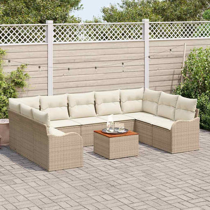 Havesofa Sæt med pude 10 pcs Beige polyrattan
