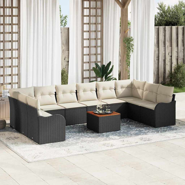 Havesofa Sæt med pude 11 pcs Sort polyrattan