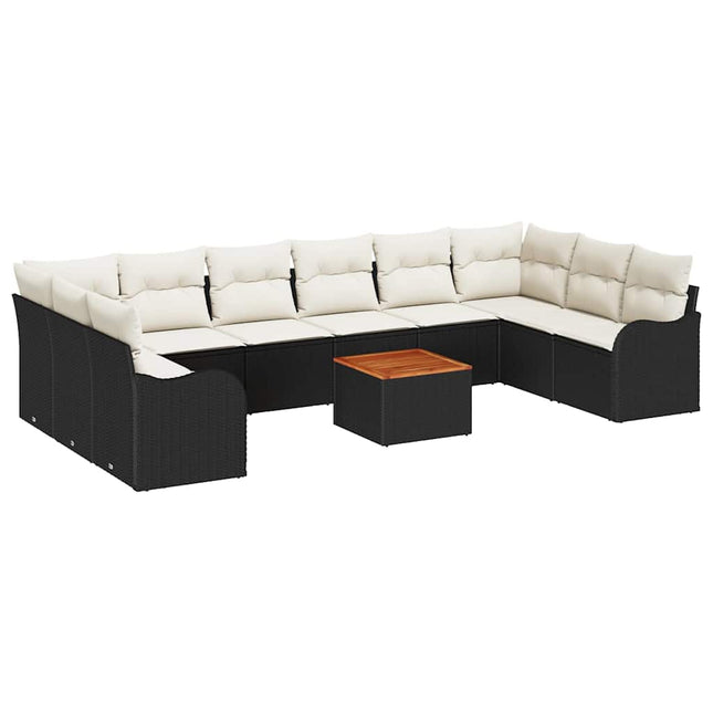 Havesofa Sæt med pude 11 pcs Sort polyrattan