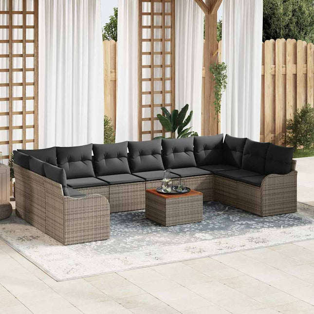 Havesofa Sæt med pude 11 pcs Grå polyrattan