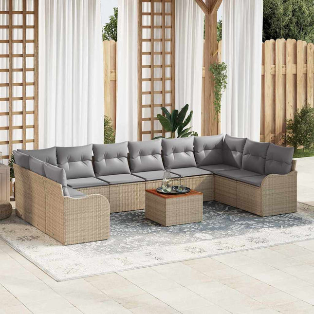 Havesofa Sæt med pude 11 pcs Beige polyrattan