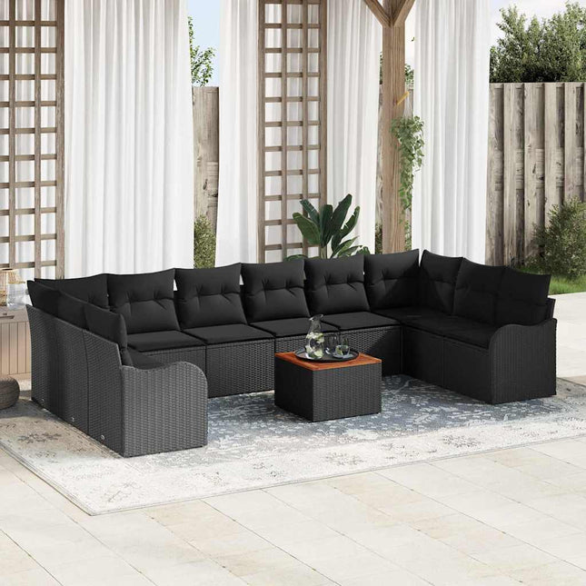 Havesofa Sæt med pude 11 pcs Sort polyrattan
