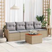 Havesofa Sæt med pude 5 pcs Beige polyrattan