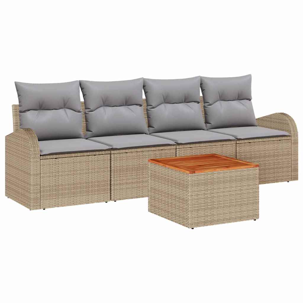 Havesofa Sæt med pude 5 pcs Beige polyrattan