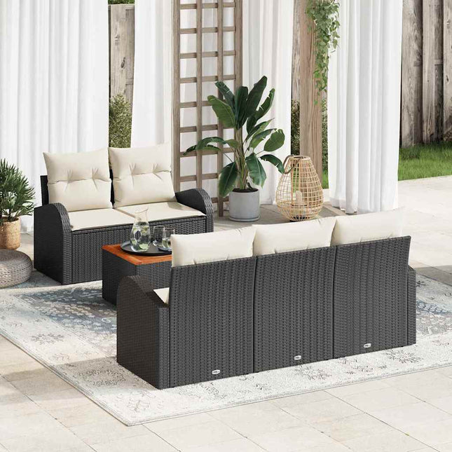 Havesofa Sæt med pude 6 pcs Sort polyrattan
