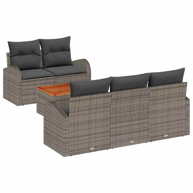 Havesofa Sæt med pude 6 pcs Grå polyrattan