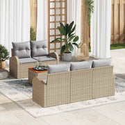 Havesofa Sæt med pude 6 pcs Beige polyrattan