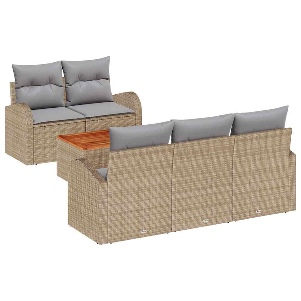 Havesofa Sæt med pude 6 pcs Beige polyrattan