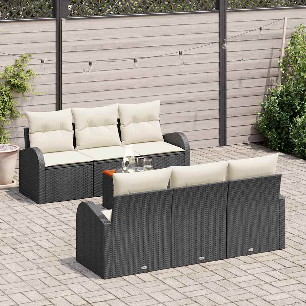 Havesofa Sæt med pude 7 pcs Sort polyrattan