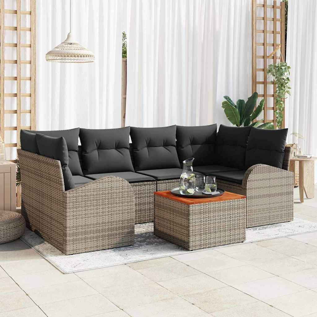 Havesofa Sæt med pude 7 pcs Grå polyrattan