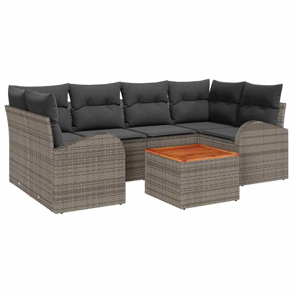 Havesofa Sæt med pude 7 pcs Grå polyrattan