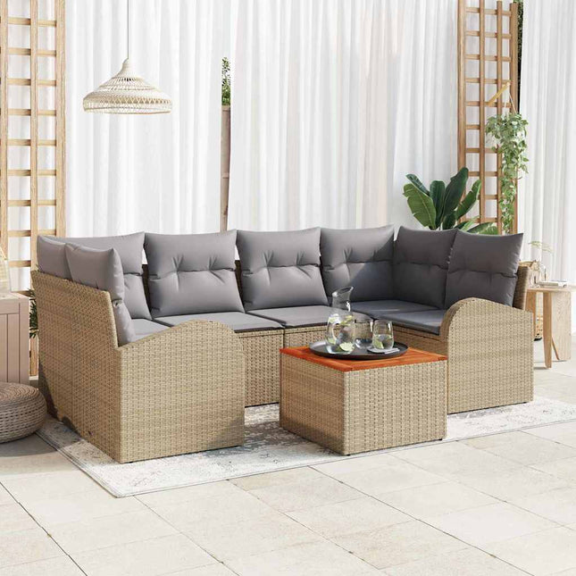 Havesofa Sæt med pude 7 pcs Beige polyrattan