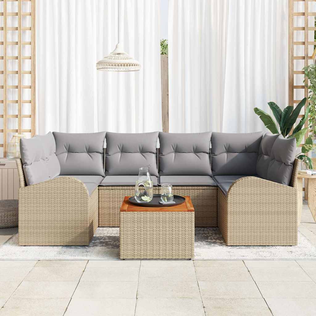 Havesofa Sæt med pude 7 pcs Beige polyrattan
