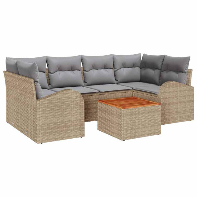 Havesofa Sæt med pude 7 pcs Beige polyrattan